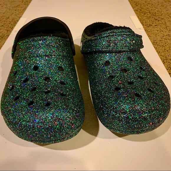 glitter crocs with fur inside